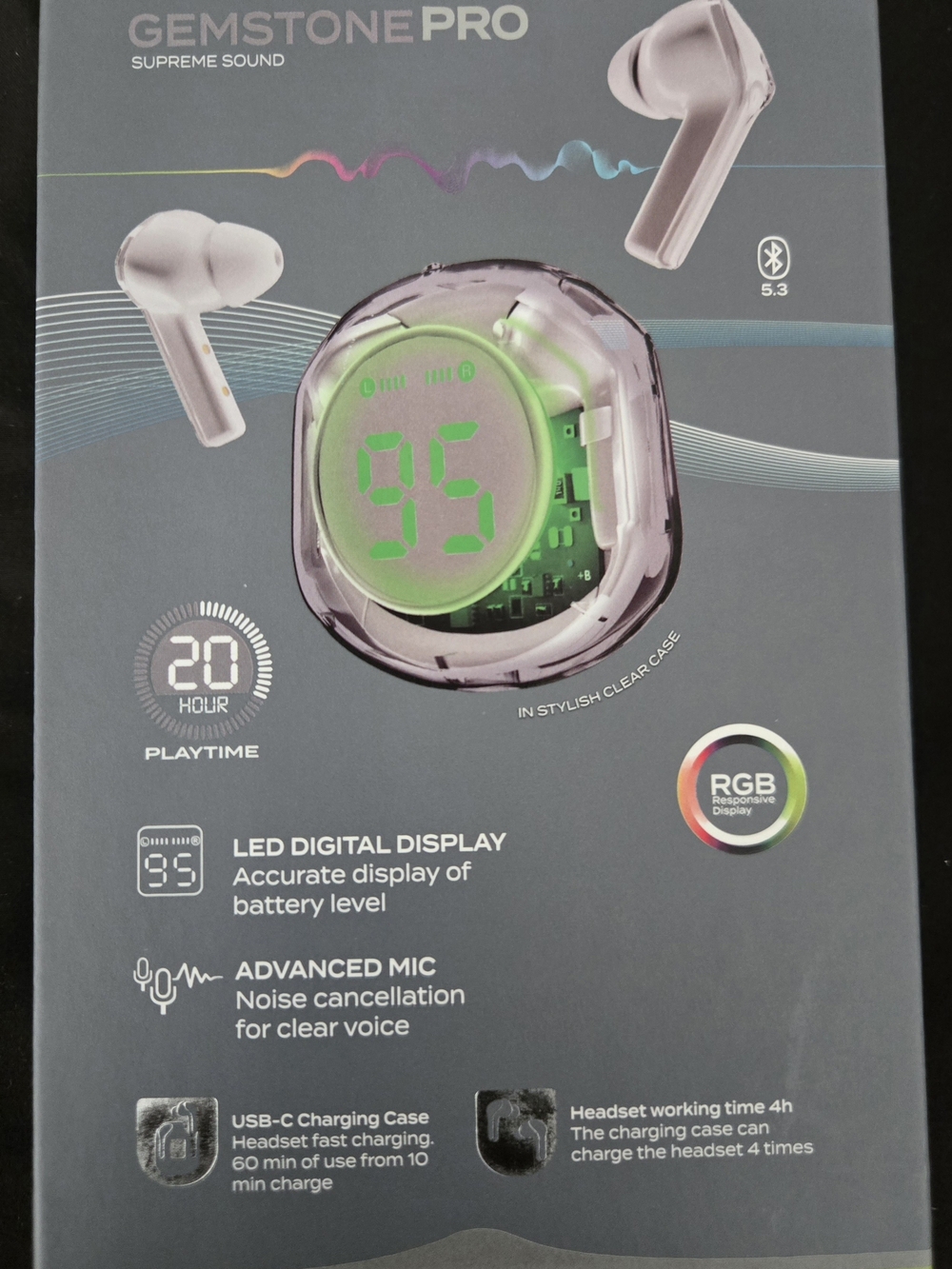 Wireless Earbuds with LED Display - Pink